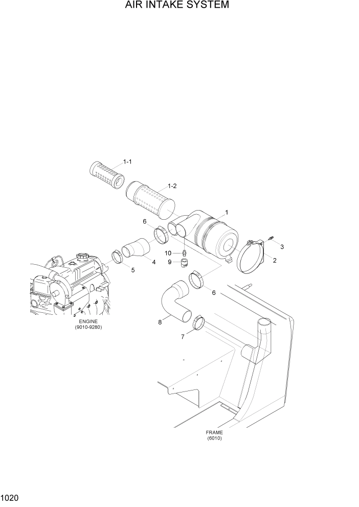 Схема запчастей Hyundai 80D-7 - PAGE 1020 AIR INTAKE SYSTEM СИСТЕМА ДВИГАТЕЛЯ