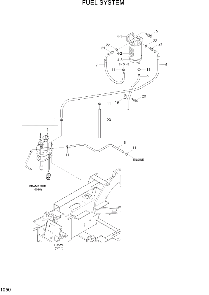 Схема запчастей Hyundai 80D-7 - PAGE 1050 FUEL SYSTEM СИСТЕМА ДВИГАТЕЛЯ