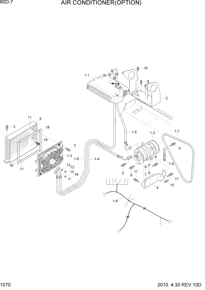 Схема запчастей Hyundai 80D-7 - PAGE 1070 AIR CONDITIONER(OPTION) СИСТЕМА ДВИГАТЕЛЯ