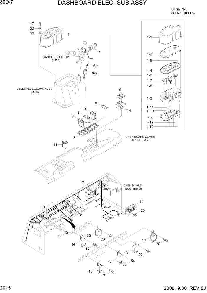 Схема запчастей Hyundai 80D-7 - PAGE 2015 DASHBOARD ELEC SUB ASSY ЭЛЕКТРИЧЕСКАЯ СИСТЕМА