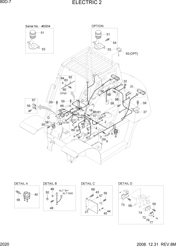 Схема запчастей Hyundai 80D-7 - PAGE 2020 ELECTRIC 2 ЭЛЕКТРИЧЕСКАЯ СИСТЕМА