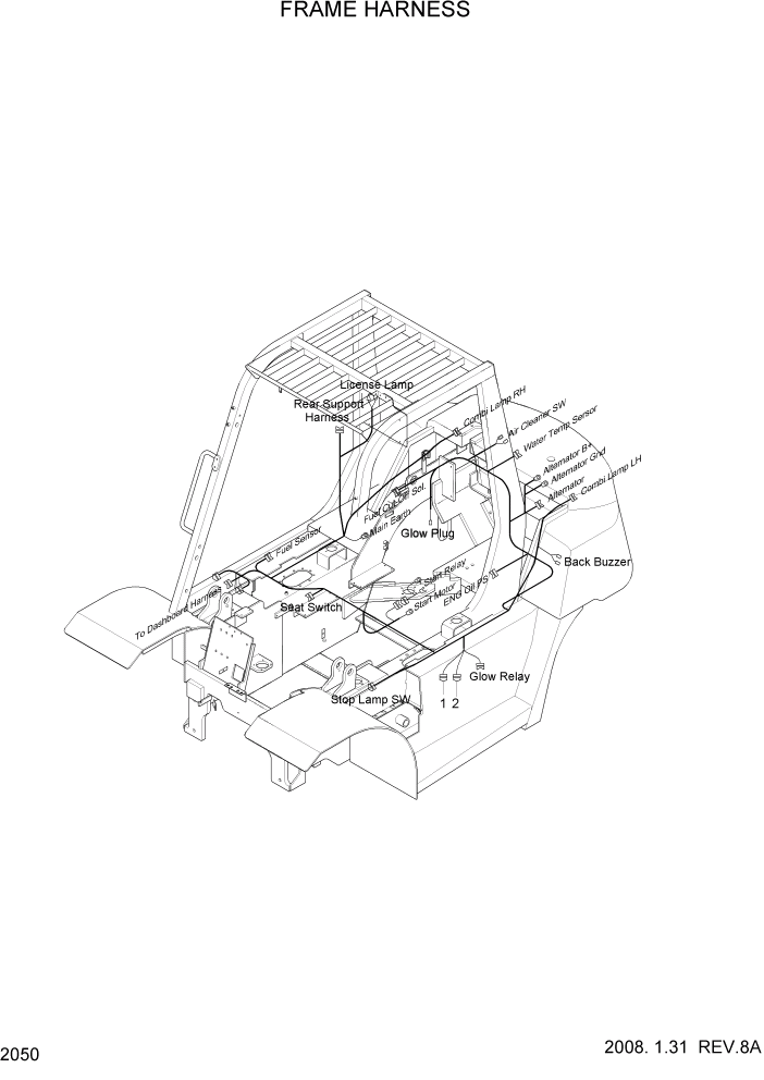 Схема запчастей Hyundai 80D-7 - PAGE 2050 FRAME HARNESS ЭЛЕКТРИЧЕСКАЯ СИСТЕМА