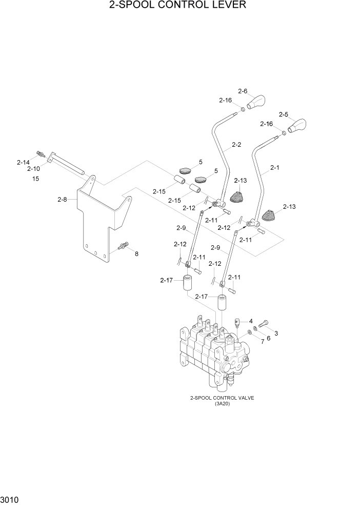 Схема запчастей Hyundai 80D-7 - PAGE 3010 2-SPOOL CONTROL LEVER ГИДРАВЛИЧЕСКАЯ СИСТЕМА