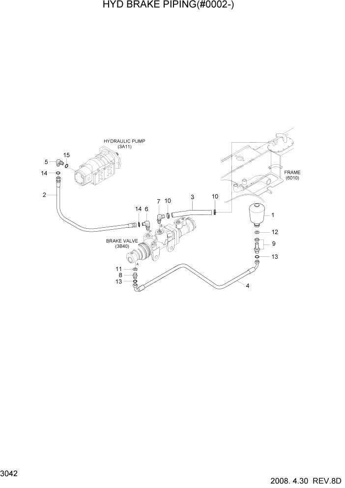 Схема запчастей Hyundai 80D-7 - PAGE 3042 HYD BRAKE PIPING(#0002-) ГИДРАВЛИЧЕСКАЯ СИСТЕМА