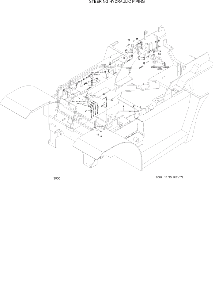 Схема запчастей Hyundai 80D-7 - PAGE 3060 STEERING HYDRAULIC PIPING ГИДРАВЛИЧЕСКАЯ СИСТЕМА