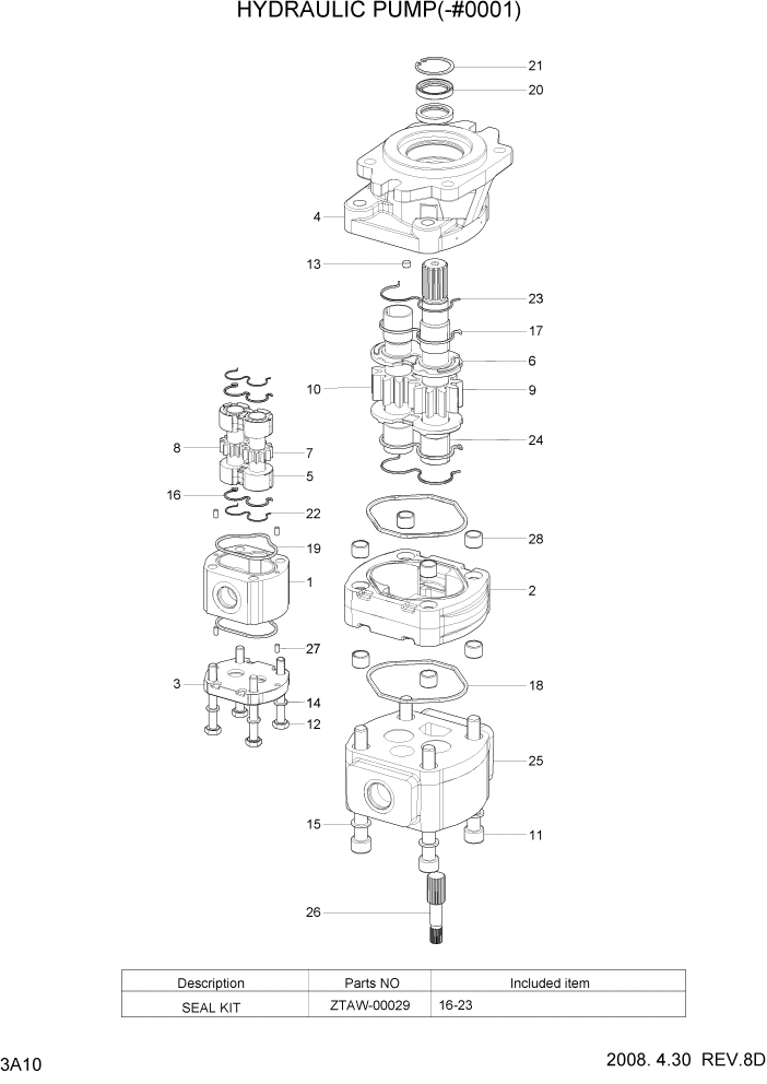 Схема запчастей Hyundai 80D-7 - PAGE 3A10 HYDRAULIC PUMP(-#0001) ГИДРАВЛИЧЕСКАЯ СИСТЕМА