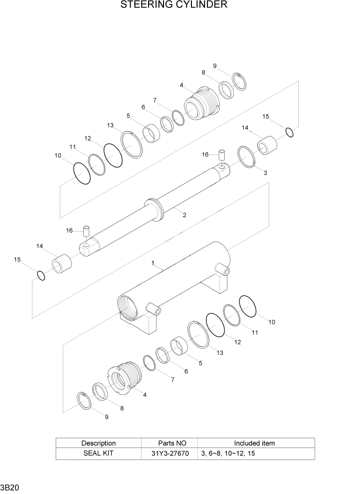 Схема запчастей Hyundai 80D-7 - PAGE 3B20 STEERING CYLINDER ГИДРАВЛИЧЕСКАЯ СИСТЕМА