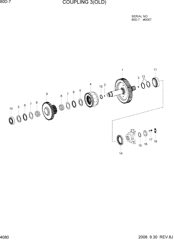 Схема запчастей Hyundai 80D-7 - PAGE 4080 COUPLING 3(OLD) СИЛОВАЯ СИСТЕМА