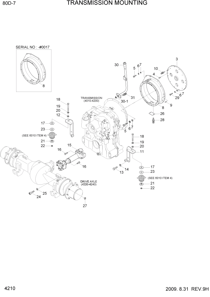 Схема запчастей Hyundai 80D-7 - PAGE 4210 TRANSMISSION MOUNTING СИЛОВАЯ СИСТЕМА