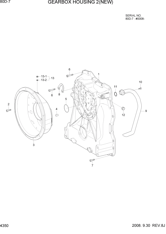 Схема запчастей Hyundai 80D-7 - PAGE 4350 GEARBOX HOUSING 2(NEW) СИЛОВАЯ СИСТЕМА