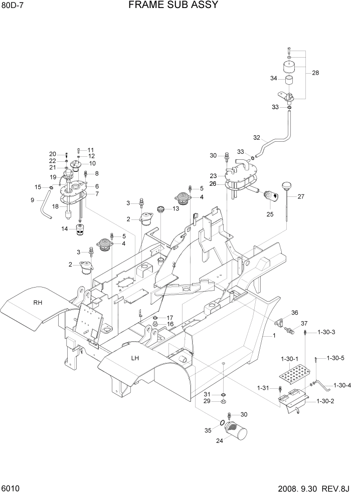 Схема запчастей Hyundai 80D-7 - PAGE 6010 FRAME SUB ASSY СТРУКТУРА