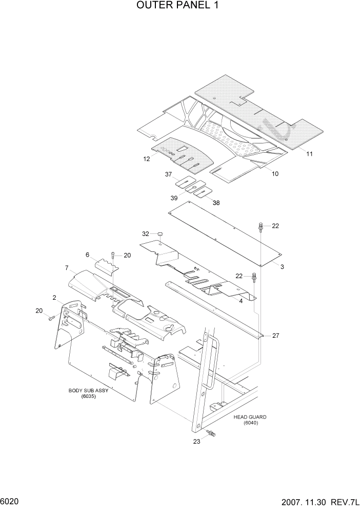 Схема запчастей Hyundai 80D-7 - PAGE 6020 OUTER PANEL 1 СТРУКТУРА