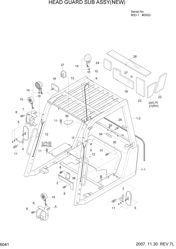 Схема запчастей Hyundai 80D-7 - PAGE 6041 HEAD GUARD SUB ASSY(NEW) СТРУКТУРА