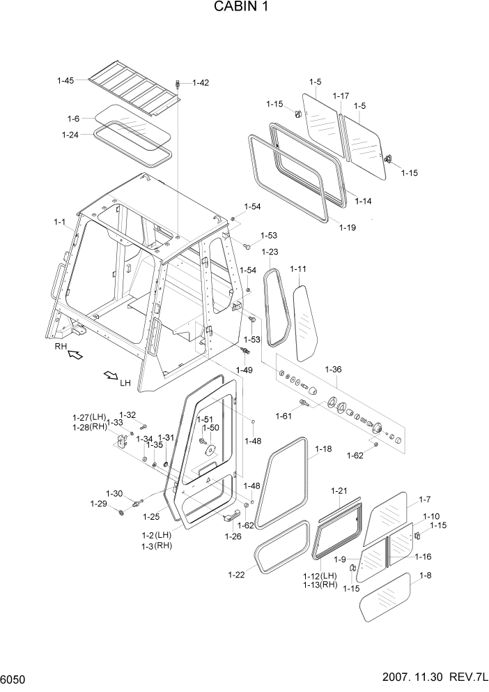 Схема запчастей Hyundai 80D-7 - PAGE 6050 CABIN 1 СТРУКТУРА