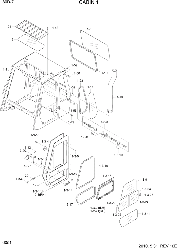 Схема запчастей Hyundai 80D-7 - PAGE 6051 CABIN 1(#0031-) СТРУКТУРА