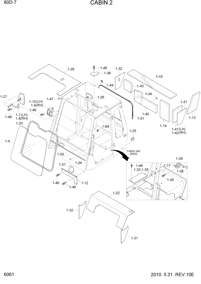 Схема запчастей Hyundai 80D-7 - PAGE 6061 CABIN 2(#0031-) СТРУКТУРА