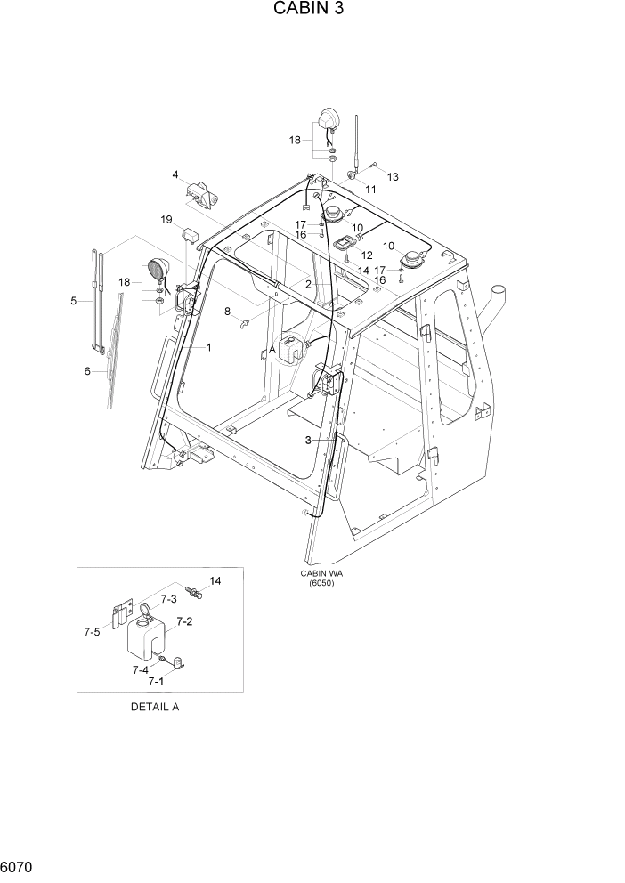 Схема запчастей Hyundai 80D-7 - PAGE 6070 CABIN 3 СТРУКТУРА