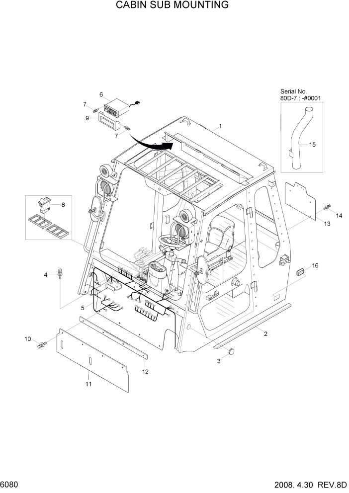 Схема запчастей Hyundai 80D-7 - PAGE 6080 CABIN SUB MOUNTING(-#0030) СТРУКТУРА