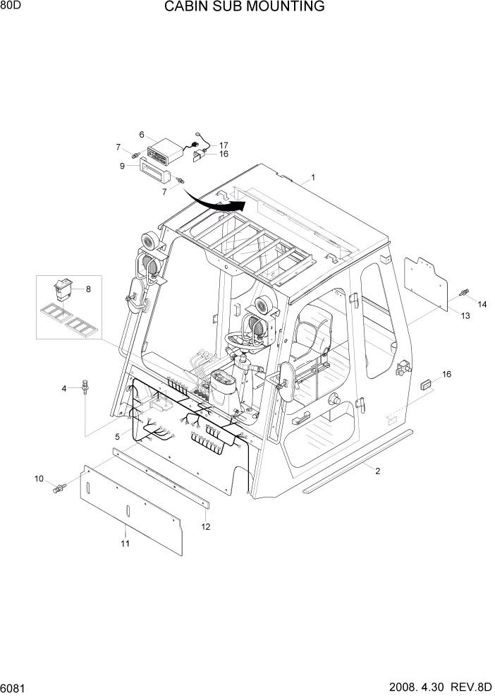 Схема запчастей Hyundai 80D-7 - PAGE 6081 CABIN SUB MOUNTING(#0031-) СТРУКТУРА