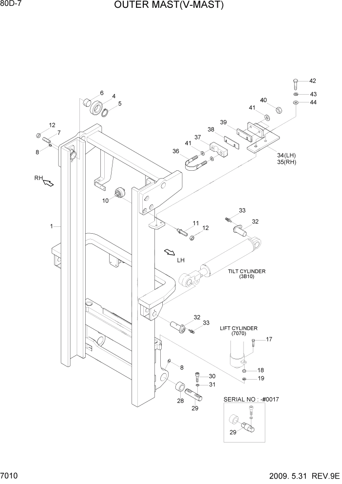 Схема запчастей Hyundai 80D-7 - PAGE 7010 OUTER MAST(V-MAST) РАБОЧЕЕ ОБОРУДОВАНИЕ