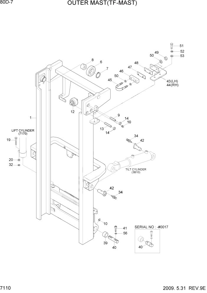 Схема запчастей Hyundai 80D-7 - PAGE 7110 OUTER MAST(TF-MAST) РАБОЧЕЕ ОБОРУДОВАНИЕ