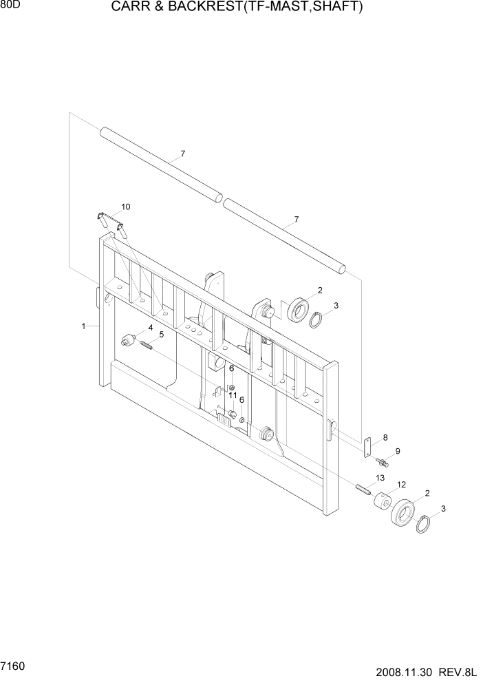 Схема запчастей Hyundai 80D-7 - PAGE 7160 CARR & BACKREST(TF-MAST,SHAFT) РАБОЧЕЕ ОБОРУДОВАНИЕ