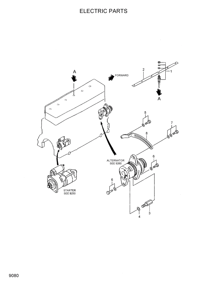 Схема запчастей Hyundai 80D-7 - PAGE 9080 ELECTRIC PARTS ДВИГАТЕЛЬ БАЗА