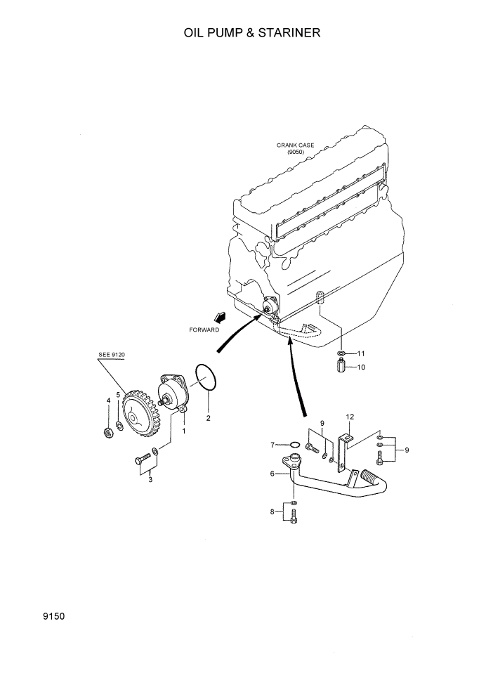 Схема запчастей Hyundai 80D-7 - PAGE 9150 OIL PUMP & STRAINER ДВИГАТЕЛЬ БАЗА