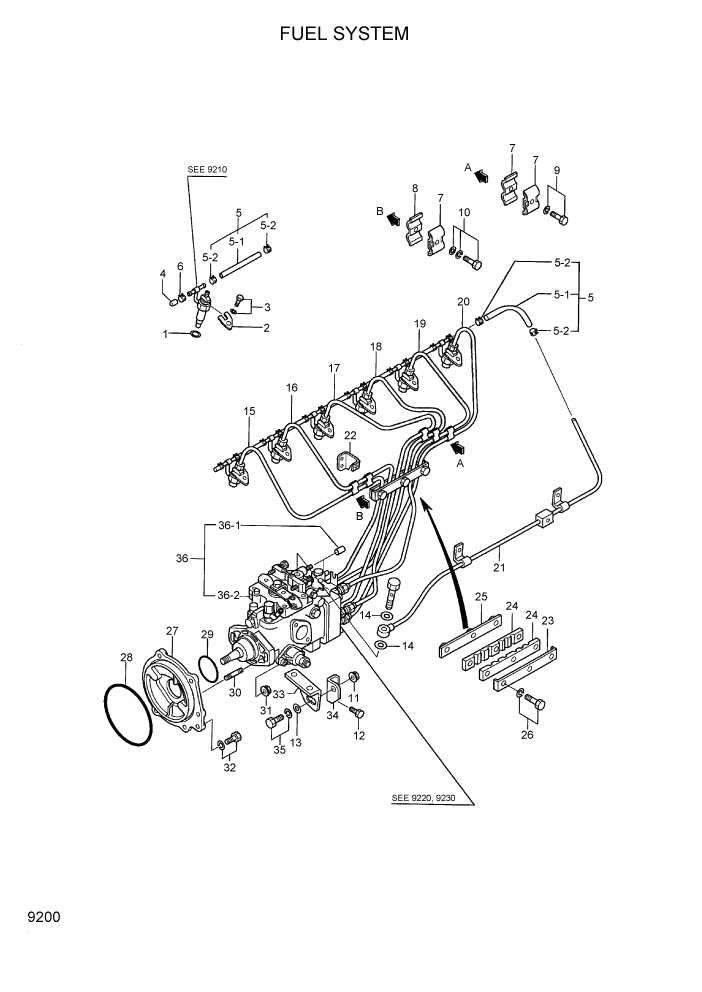 Схема запчастей Hyundai 80D-7 - PAGE 9200 FUEL SYSTEM ДВИГАТЕЛЬ БАЗА