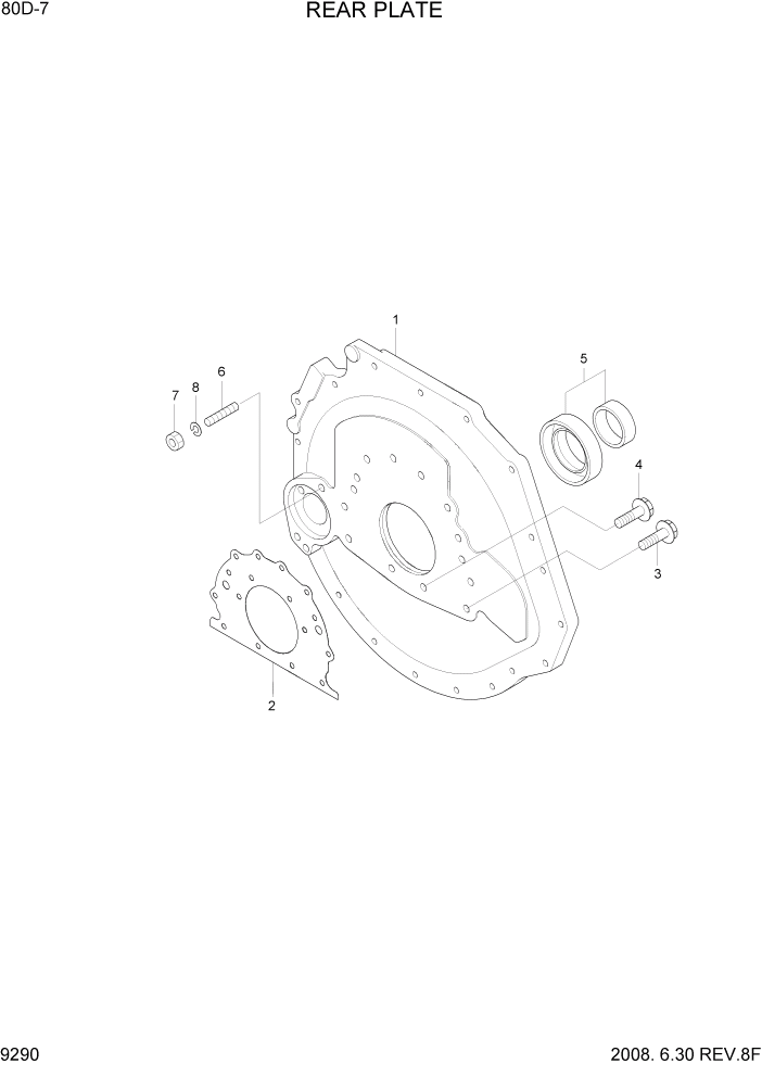 Схема запчастей Hyundai 80D-7 - PAGE 9290 REAR PLATE ДВИГАТЕЛЬ БАЗА