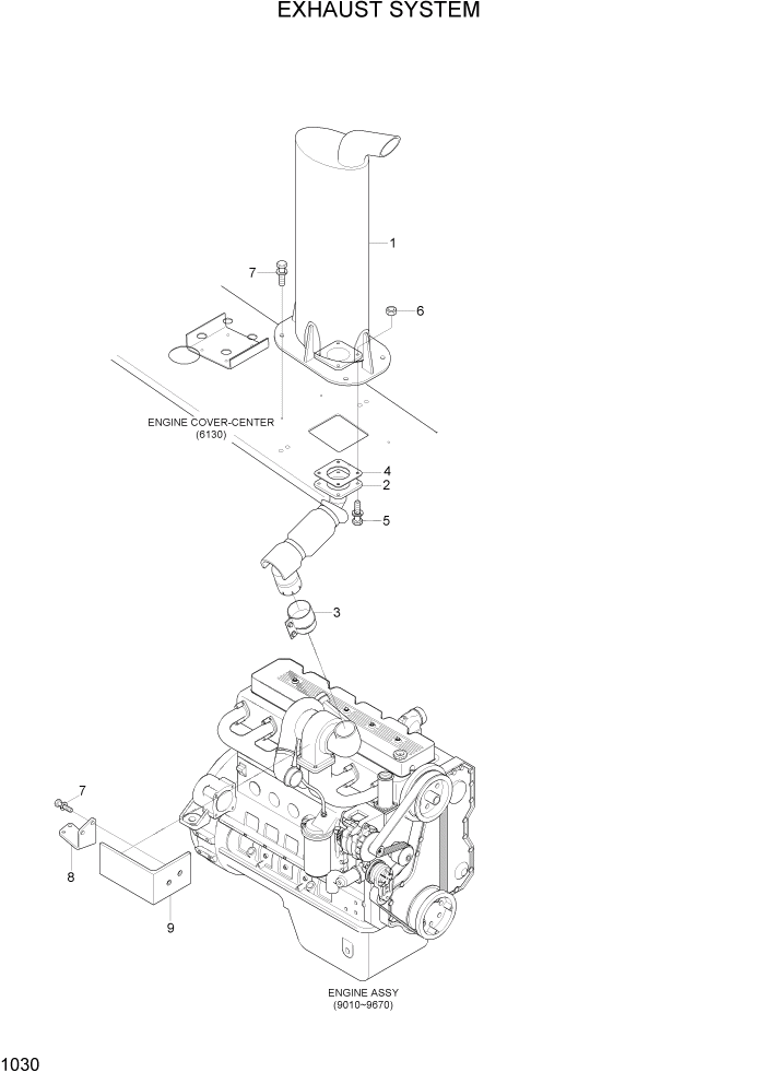 Схема запчастей Hyundai 100/120/130/160D-7 - PAGE 1030 EXHAUST SYSTEM СИСТЕМА ДВИГАТЕЛЯ