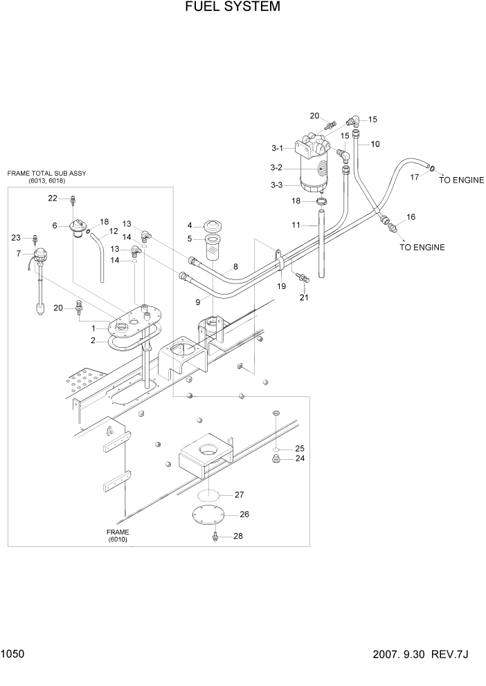 Схема запчастей Hyundai 100/120/130/160D-7 - PAGE 1050 FUEL SYSTEM СИСТЕМА ДВИГАТЕЛЯ