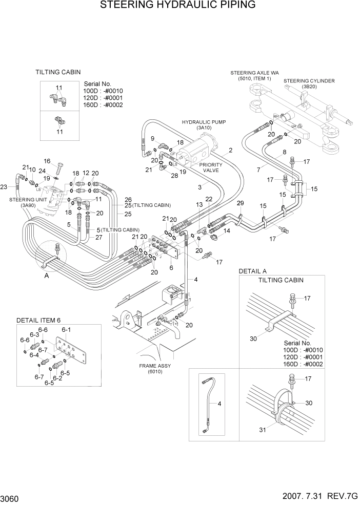 Схема запчастей Hyundai 100/120/130/160D-7 - PAGE 3060 STEERING HYDRAULIC PIPING ГИДРАВЛИЧЕСКАЯ СИСТЕМА