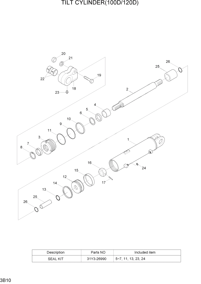 Схема запчастей Hyundai 100/120/130/160D-7 - PAGE 3B10 TILT CYLINDER(100D/120D) ГИДРАВЛИЧЕСКАЯ СИСТЕМА