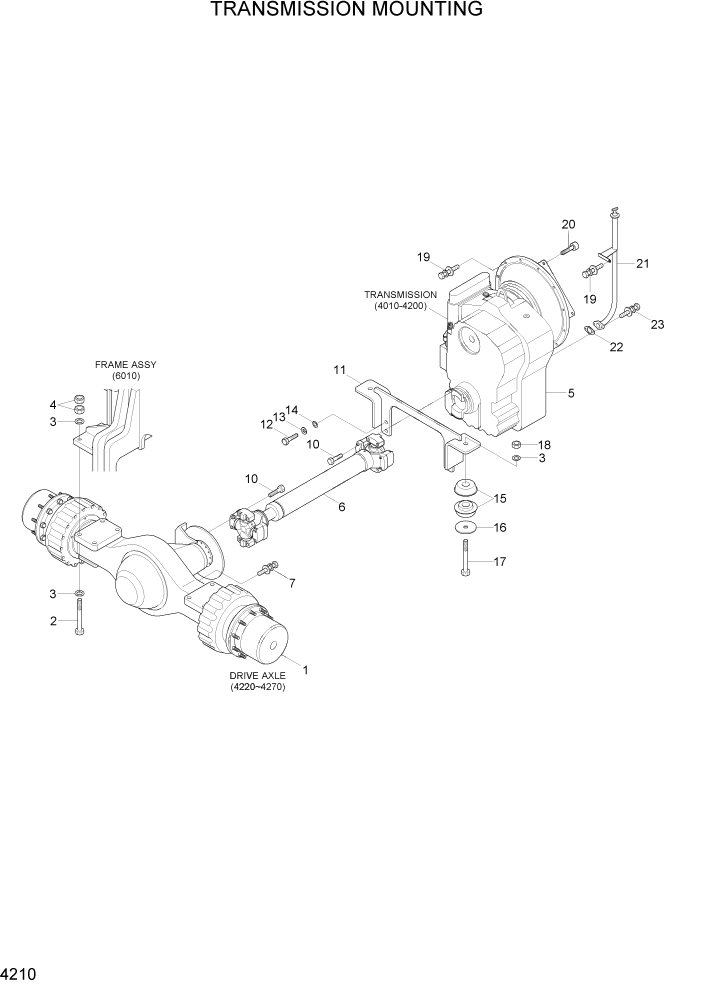 Схема запчастей Hyundai 100/120/130/160D-7 - PAGE 4210 TRANSMISSION MOUNTING СИЛОВАЯ СИСТЕМА