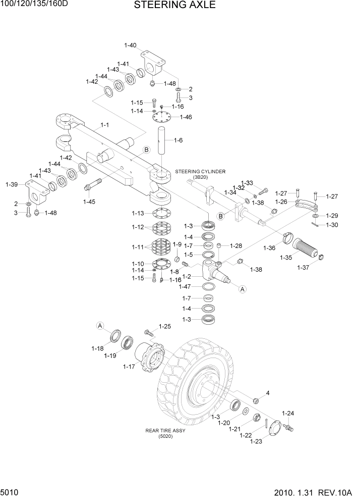 Схема запчастей Hyundai 100/120/130/160D-7 - PAGE 5010 STEERING AXLE СИСТЕМА УПРАВЛЕНИЯ