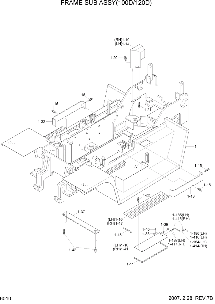 Схема запчастей Hyundai 100/120/130/160D-7 - PAGE 6010 FRAME SUB ASSY(100D/120D) СТРУКТУРА