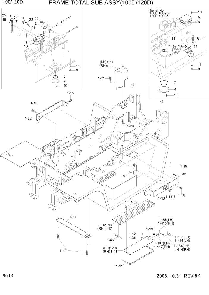 Схема запчастей Hyundai 100/120/130/160D-7 - PAGE 6013 FRAME TOTAL SUB ASSY(100D/120D) СТРУКТУРА