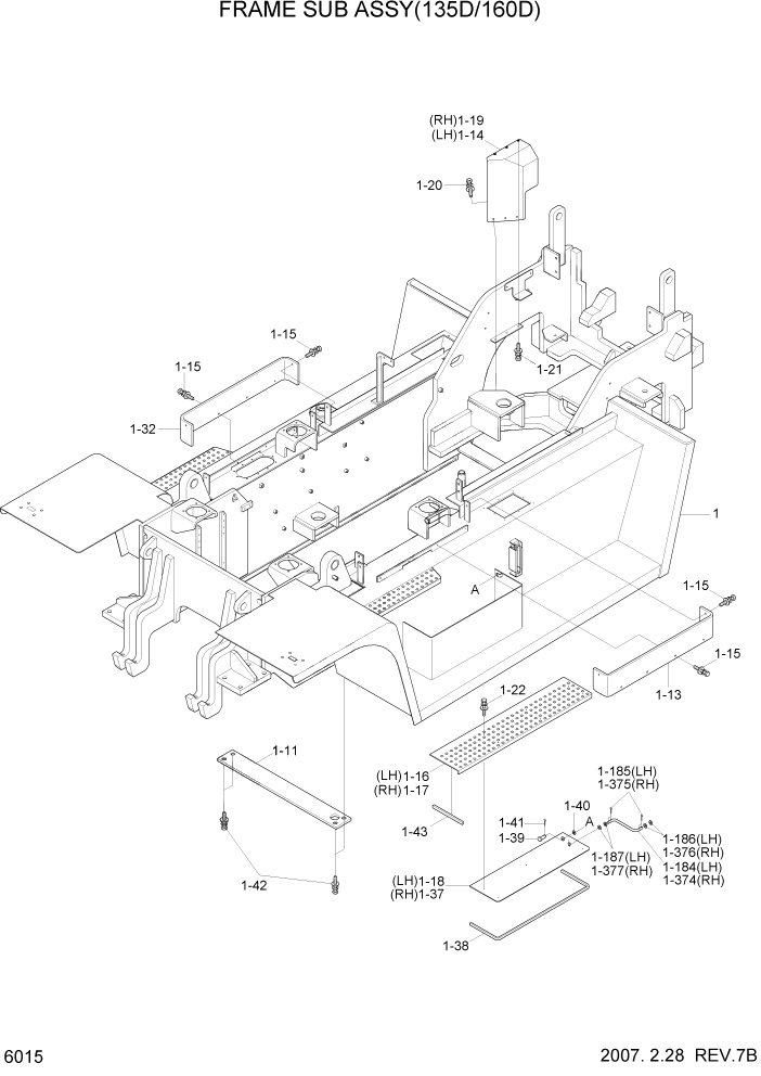 Схема запчастей Hyundai 100/120/130/160D-7 - PAGE 6015 FRAME SUB ASSY(135D/160D) СТРУКТУРА