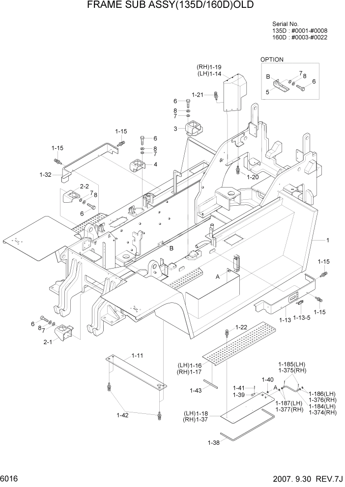 Схема запчастей Hyundai 100/120/130/160D-7 - PAGE 6016 FRAME SUB ASSY(135D/160D)OLD СТРУКТУРА