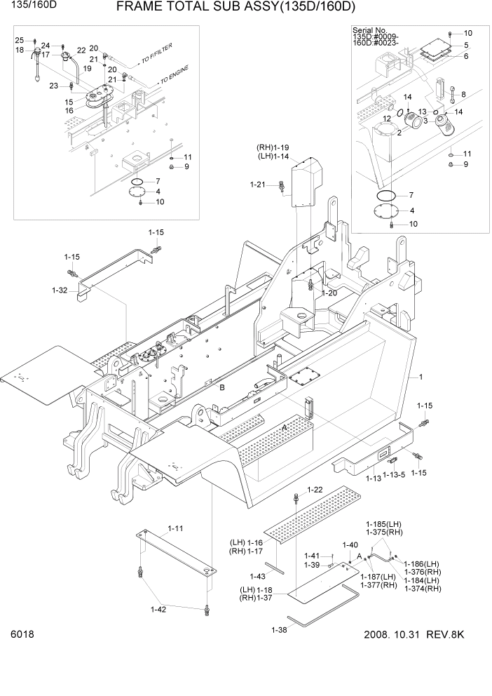 Схема запчастей Hyundai 100/120/130/160D-7 - PAGE 6018 FRAME TOTAL SUB ASSY(135D/160D) СТРУКТУРА