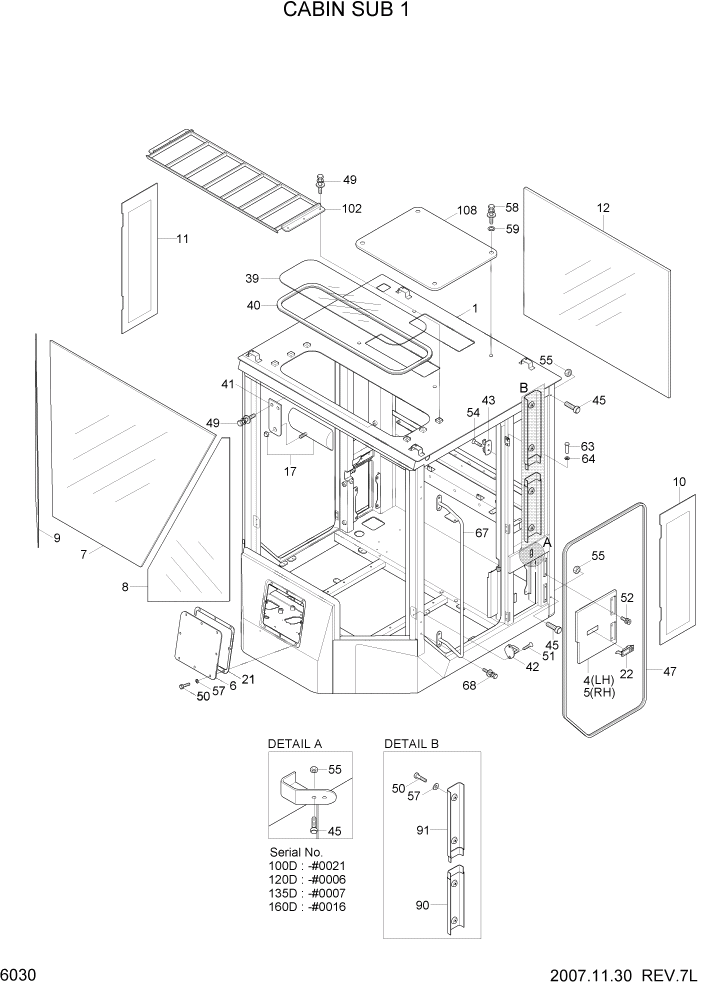 Схема запчастей Hyundai 100/120/130/160D-7 - PAGE 6030 CABIN SUB 1 СТРУКТУРА