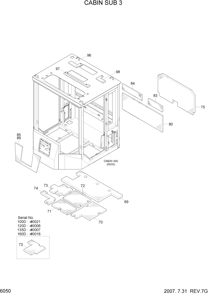 Схема запчастей Hyundai 100/120/130/160D-7 - PAGE 6050 CABIN SUB 3 СТРУКТУРА