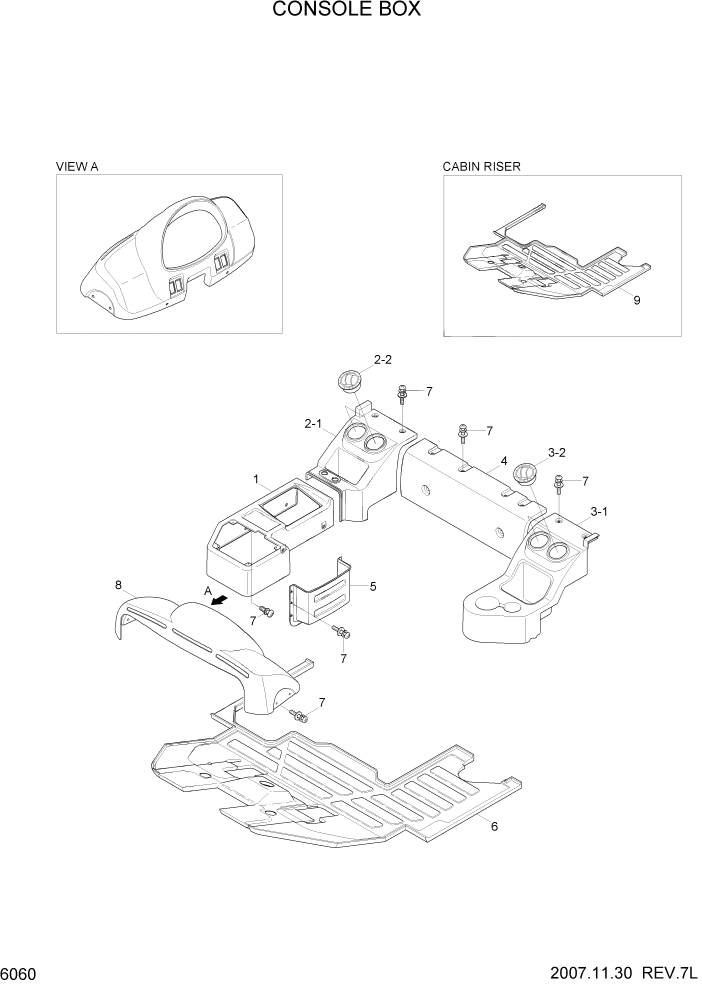 Схема запчастей Hyundai 100/120/130/160D-7 - PAGE 6060 CONSOLE BOX СТРУКТУРА