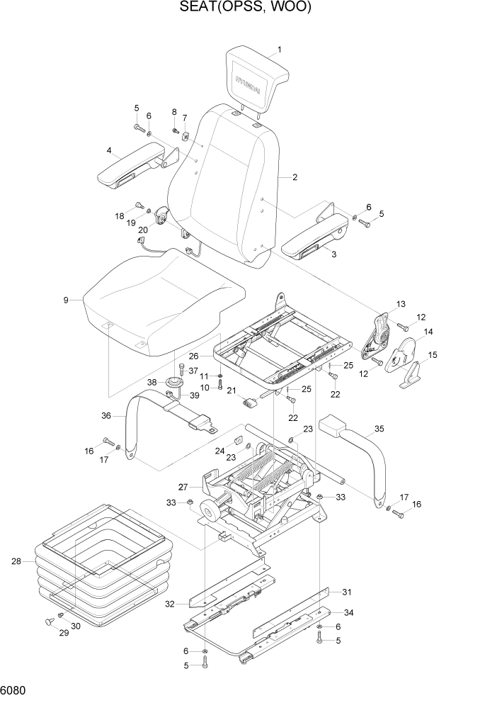 Схема запчастей Hyundai 100/120/130/160D-7 - PAGE 6080 SEAT(OPSS, WOO) СТРУКТУРА