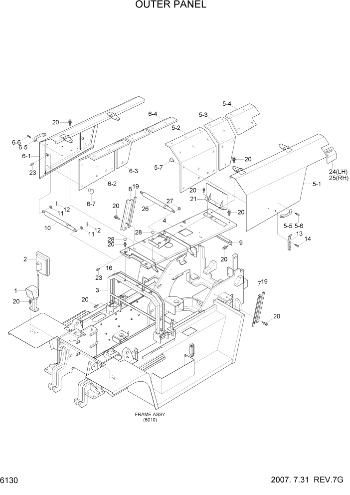 Схема запчастей Hyundai 100/120/130/160D-7 - PAGE 6130 OUTER PANEL СТРУКТУРА