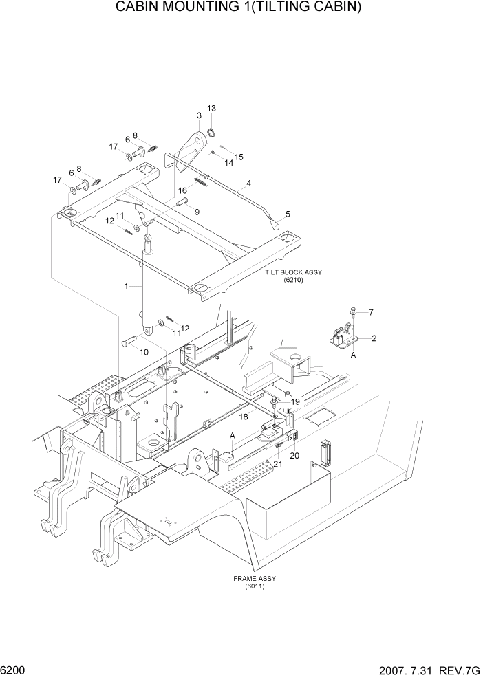 Схема запчастей Hyundai 100/120/130/160D-7 - PAGE 6200 CABIN MOUNTING 1(TILTING CABIN) СТРУКТУРА