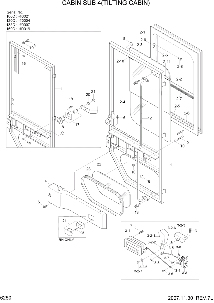 Схема запчастей Hyundai 100/120/130/160D-7 - PAGE 6250 CABIN SUB 4(TILTING CABIN) СТРУКТУРА