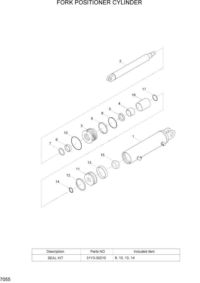 Схема запчастей Hyundai 100/120/130/160D-7 - PAGE 7055 FORK POSITIONER CYLINDER РАБОЧЕЕ ОБОРУДОВАНИЕ