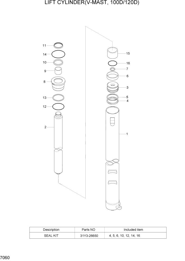 Схема запчастей Hyundai 100/120/130/160D-7 - PAGE 7060 LIFT CYLINDER(V-MAST, 100D/120D) РАБОЧЕЕ ОБОРУДОВАНИЕ